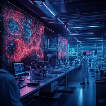 Tech lab scene with digital grids on screens and scientists, photographed with a Nikon Z6 II. - Image 3