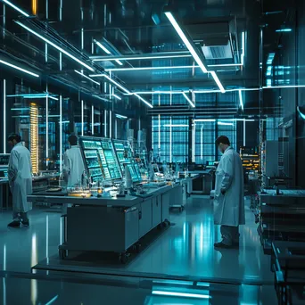 Tech lab scene with digital grids on screens and scientists, photographed with a Nikon Z6 II. - Image 4