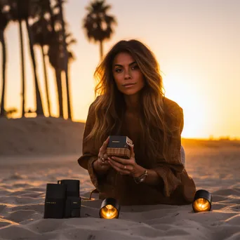 Influencer promoting eco-friendly products on beach - Image 3