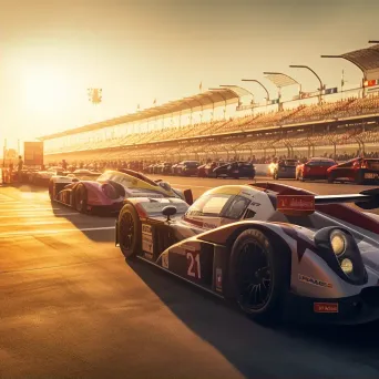 Motorsport racetrack at dawn with race cars - Image 2