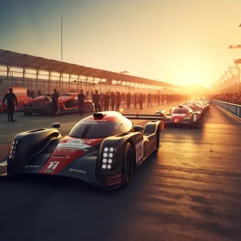 Motorsport racetrack at dawn with race cars - Image 3