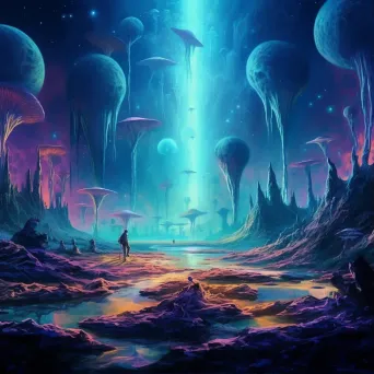 Extraterrestrial planet with bioluminescent flora and alien landscapes - Image 1