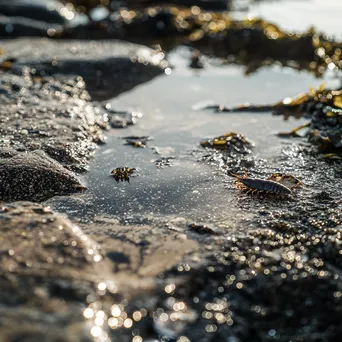 Close-up of water droplets and crayfish in tide pool - Image 1