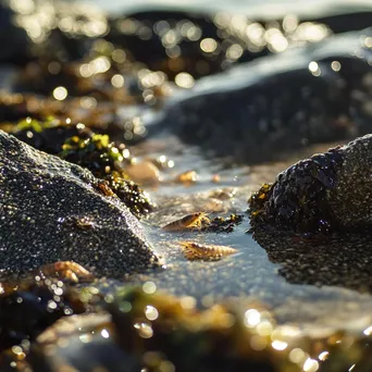 Close-up of water droplets and crayfish in tide pool - Image 2