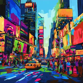 Bustling city street depicted in vibrant pop art style - Image 4