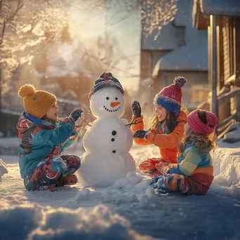 Kids Building a Snowman