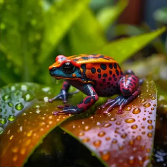 Colorful poison dart frog on vibrant tropical vegetation - Image 2