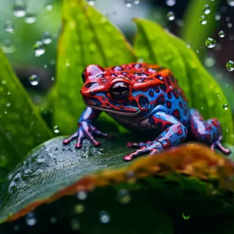 Colorful poison dart frog on vibrant tropical vegetation - Image 3
