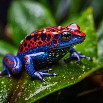 Colorful poison dart frog on vibrant tropical vegetation - Image 4