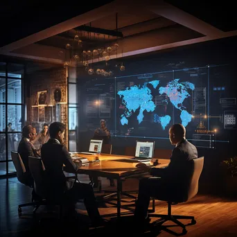 Professionals brainstorming cybersecurity strategies in conference room - Image 1