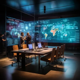 Professionals brainstorming cybersecurity strategies in conference room - Image 2