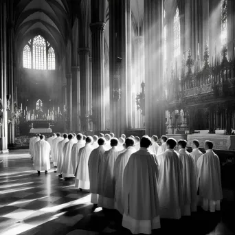 Image of a choir singing in a cathedral filled with soft, ethereal light - Image 3