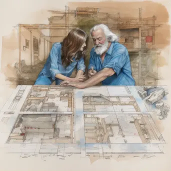 Image of a couple building a home, surrounded by blueprints and dreams - Image 1