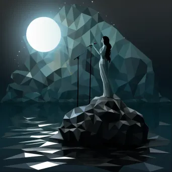 Low poly Siren singing on a solitary rock under the shimmer of moonlight - Image 1