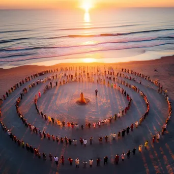 Aerial view of a beach yoga class at dawn - Image 1