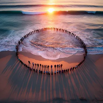 Aerial view of a beach yoga class at dawn - Image 2