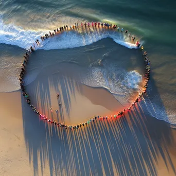 Aerial view of a beach yoga class at dawn - Image 3