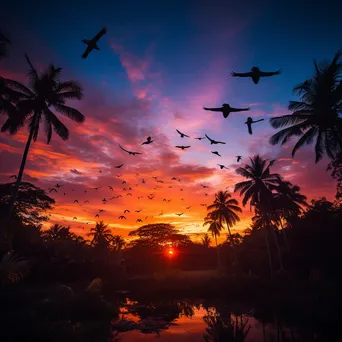 Colorful sunset over jungle landscape with silhouettes - Image 2