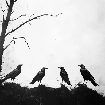 Minimalist digital art of silhouetted crows in a barren winter landscape - Image 2