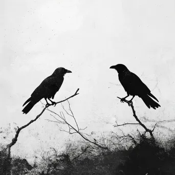 Minimalist digital art of silhouetted crows in a barren winter landscape - Image 3