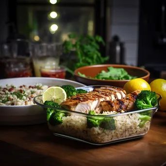 Grilled chicken, brown rice, and broccoli in eco-friendly containers - Image 2