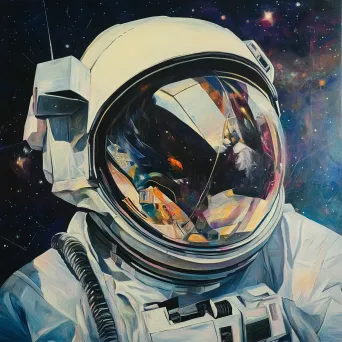 Cubist-style artwork featuring an astronaut in outer space with reflected stars - Image 2