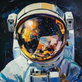 Cubist-style artwork featuring an astronaut in outer space with reflected stars - Image 4