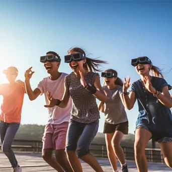 Teens engaged in VR sports activities outdoors. - Image 4