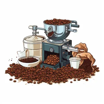 Coffee roastery logo with coffee beans and equipment - Image 2