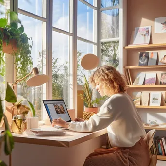 Woman using laptop in bright workspace - Image 1