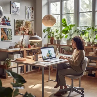 Woman using laptop in bright workspace - Image 3