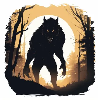 Werewolf silhouette with glowing eyes, full moon Halloween logo - Image 1