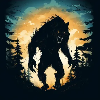 Werewolf silhouette with glowing eyes, full moon Halloween logo - Image 4