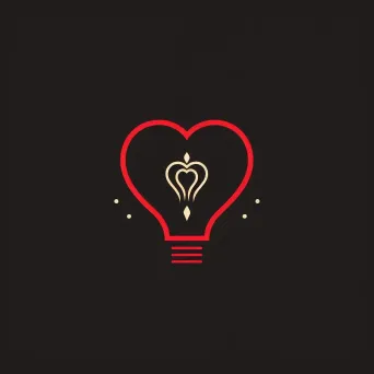 Logo featuring a monoline illustration of a light bulb with a heart filament, in red and black. - Image 3