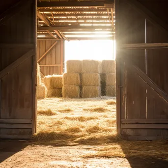 Open barn doors revealing hay bales inside - Image 1