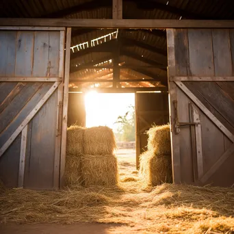 Open barn doors revealing hay bales inside - Image 3