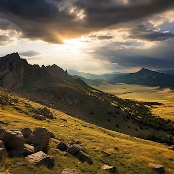 Rocky mountain plateau illuminated by sunrise and clouds. - Image 3