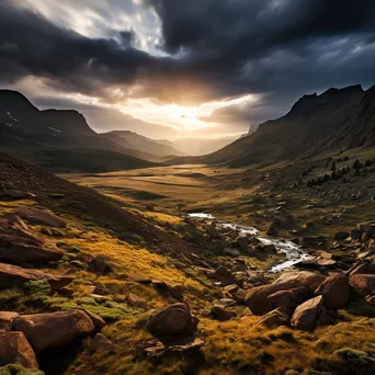 Rocky mountain plateau illuminated by sunrise and clouds. - Image 4