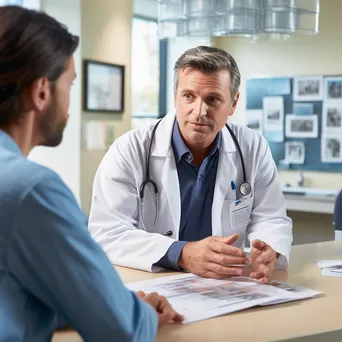 Healthcare professional talking to patient at desk - Image 3