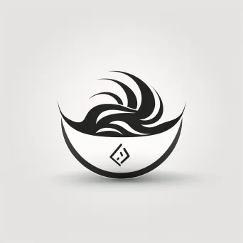 Logo for a poke bowl restaurant with a stylized fish icon in black and white colors on a light wave background - Image 1