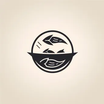 Logo for a poke bowl restaurant with a stylized fish icon in black and white colors on a light wave background - Image 4