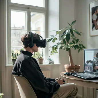 Gamer wearing VR headset in a bright, minimalistic room. - Image 2