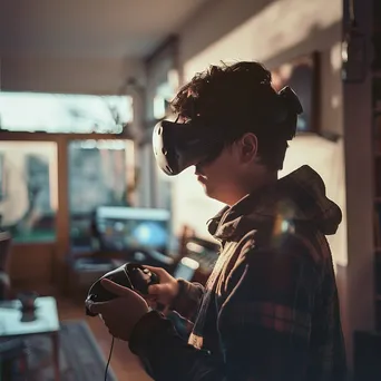 Gamer wearing VR headset in a bright, minimalistic room. - Image 3