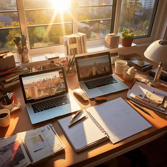 Aerial view of organized study materials on a desk. - Image 2