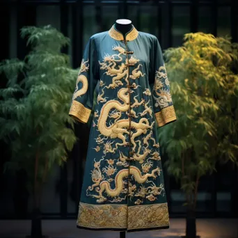 Noblewoman in Chinese Qing Dynasty imperial robe with intricate dragon embroidery in a palace garden. - Image 1