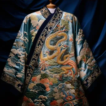 Noblewoman in Chinese Qing Dynasty imperial robe with intricate dragon embroidery in a palace garden. - Image 3