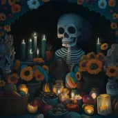 Day of the Dead celebration with sugar skulls and marigolds in Mexico - Image 3