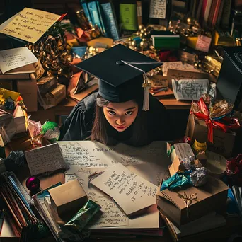 Graduate desk with congratulatory gifts and messages - Image 4