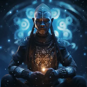 Warrior priest with sacred geometric body art, glowing in the moonlit ritual - Image 1