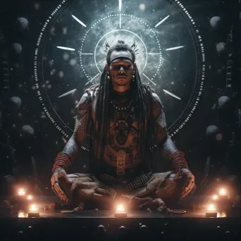 Warrior priest with sacred geometric body art, glowing in the moonlit ritual - Image 3